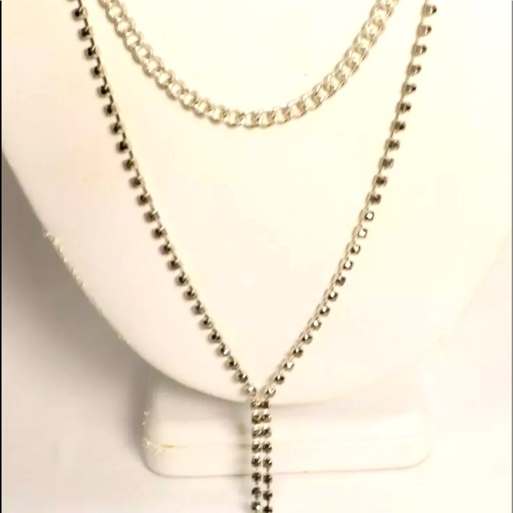 Lucky Brand Silver Tone Crystal Dual Strand Necklace NWT